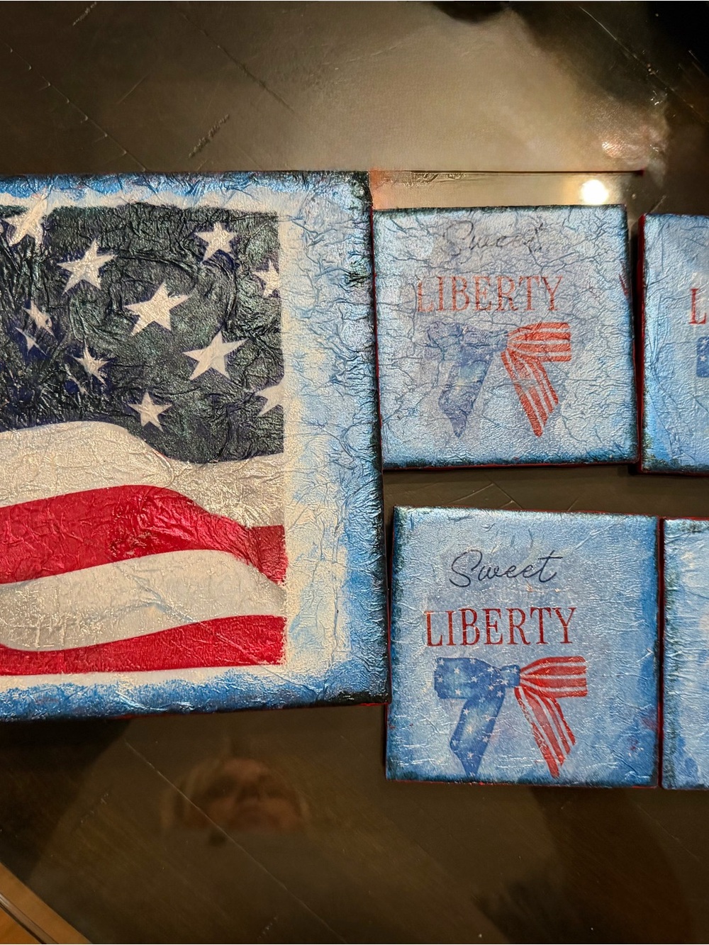 Patriotic Sweet Liberty coaster and trivet Set - Red, White & Blue
